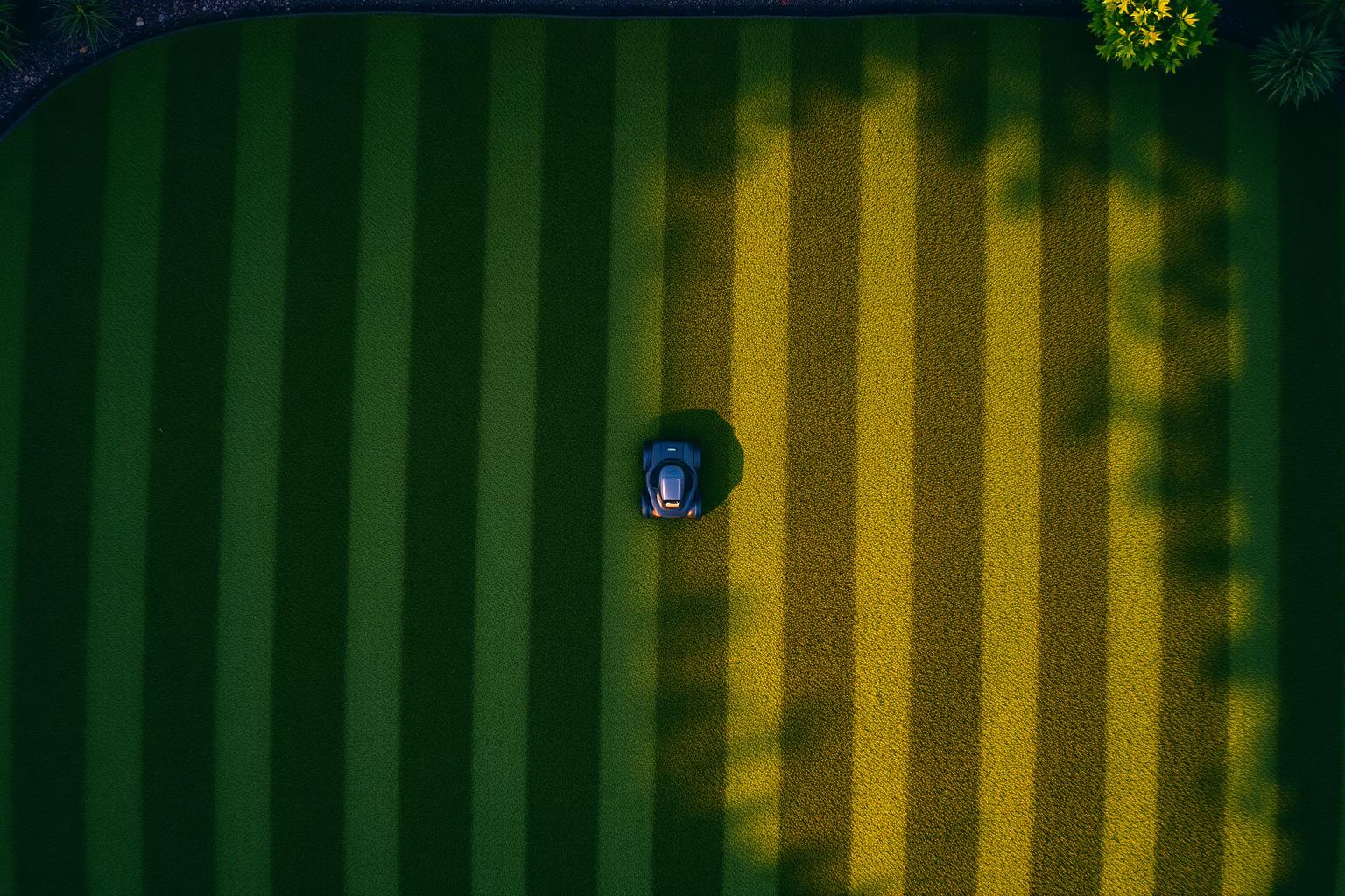 Aerial view of a perfectly striped lawn